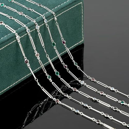 UMAOKANG 5 Meters Mixed Color Crystal Jewelry Chains Bulk Silver Plated Brass Paperclip Necklace Chain for Women Jewelry DIY Supplies Findings - color: Silver Paperclip Crystal