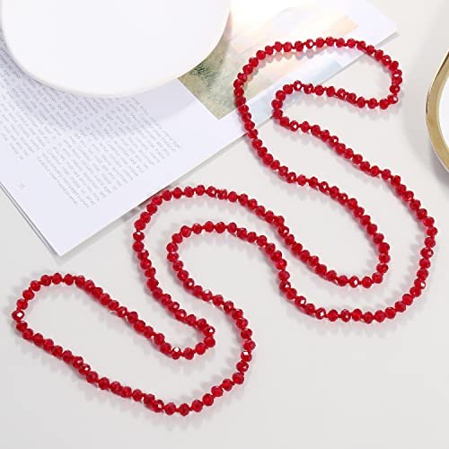 Firstmeet Fashion Beads Rope Knot Long Beaded Necklace Versatile 60" Strand Costume Jewelry for Women - color: Wine