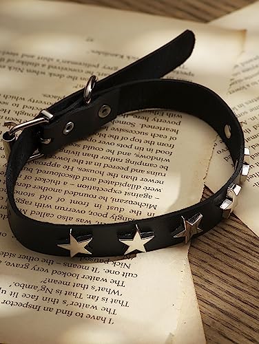 Sacina Gothic Punk Star Necklace, Black PU Leather Choker, Unisex, Zinc, Costume Jewelry, Adjustable 16.1 inches, Halloween New Year Gift