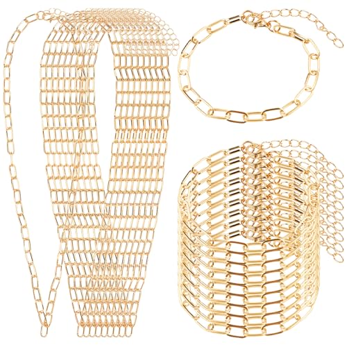 20 Pcs 18K Gold Plated Necklace Bracelet Chain Kit, Paperclip Alloy Link Fit Clip on Charm, Charm Bracelet Necklace Kit for Women DIY Jewelry Making (Gold) - color: Gold
