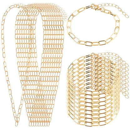 20 Pcs 18K Gold Plated Necklace Bracelet Chain Kit, Paperclip Alloy Link Fit Clip on Charm, Charm Bracelet Necklace Kit for Women DIY Jewelry Making (Gold) - color: Gold