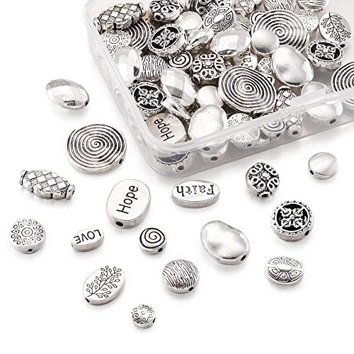 Craftdady 80Pcs Antique Silver Flat Round Oval Spacer Beads Tibetan Metal Barrel Drop Rondelle Loose Beads for Jewelry Crafts Making - color: Antique Silver, Flat Round+Oval,80pcs