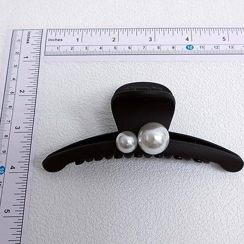 Pearl Claw Clips - Black Hair Bows - Pearl Bead Hair Clamps - Strong Hold Jaw Clip - Large Non Slip - Hair Clips for Thick & Long Hair - Fashion Hair Accessories - Jewelry for Women & Girls