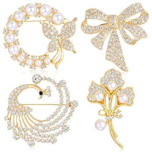 4pcs Brooches and Pins for Women, Flower Brooch, Crystal Pearl Brooch, for Women Fashion Accessories - style: Peacock