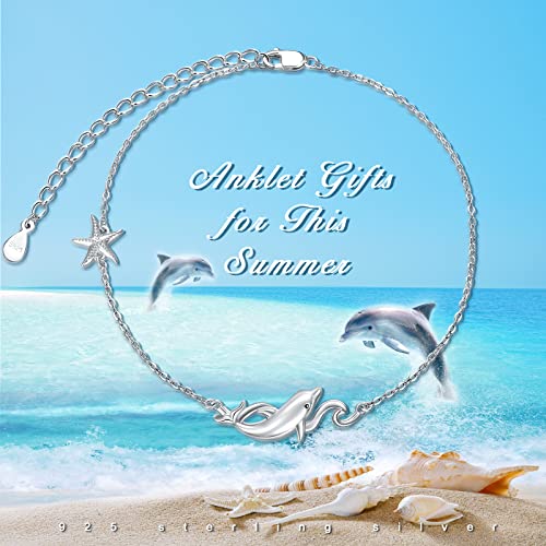 925 Sterling Silver Anklet Foot Bracelet with Crystal from Austria, Anklet Jewelry Gifts for Women 11 Inch Adjustable - style: A-Dolphin Anklet