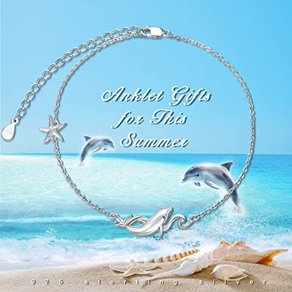 925 Sterling Silver Anklet Foot Bracelet with Crystal from Austria, Anklet Jewelry Gifts for Women 11 Inch Adjustable - style: A-Dolphin Anklet