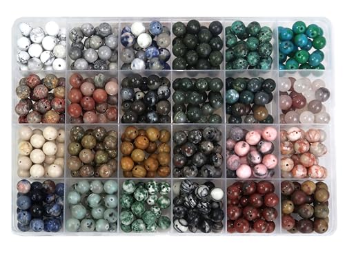 500Pcs 8mm Natural Gemstone Beads,1mm Hole Adult Jewelry Making - color: 8MM-24Colors Materia-A