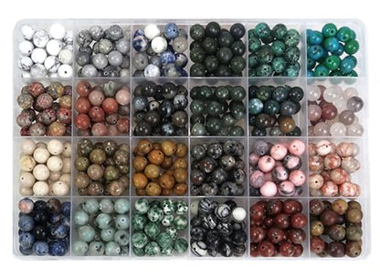 500Pcs 8mm Natural Gemstone Beads,1mm Hole Adult Jewelry Making - color: 8MM-24Colors Materia-A
