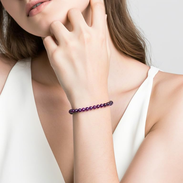 Carnelian Bracelet - Stone of Luck,Stretch Natural Stone Crystal Beads Jewelry Gifts for Women Men Unisex - color: Amethyst-Guardian of Love, size: 4mm