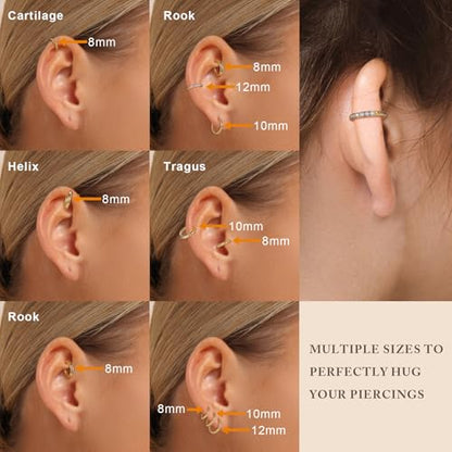 Small Hoop Earrings for Women, Stainless Steel Huggie Hoop earrings, 18G | 2/4/6 Pairs, 6mm/8mm/12mm Small Hoop Earrings, Lobe Helix Conch Tragus Daith Rook Cartilage Piercing Jewelry,Gold Silver - color: Golden-6 pairs Hoop Earrings-12mm