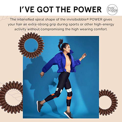 invisibobble Power Traceless Spiral Hair Ties - 3 Pack - Pretzel Brown - Strong Elastic Grip Coil Hair Accessories for Active Women - No Kink, Non Soaking - Gentle for Girls Teens and Thick Hair - color: brown