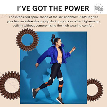 invisibobble Power Traceless Spiral Hair Ties - 3 Pack - Pretzel Brown - Strong Elastic Grip Coil Hair Accessories for Active Women - No Kink, Non Soaking - Gentle for Girls Teens and Thick Hair - color: brown