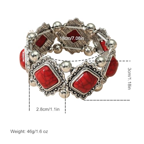 Turquoise Beaded Stretch Bracelets Bohemian Stackable Bracelets Y2K Summer Beach Bracelets Jewelry for Women - color: Red