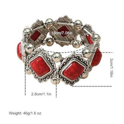 Turquoise Beaded Stretch Bracelets Bohemian Stackable Bracelets Y2K Summer Beach Bracelets Jewelry for Women - color: Red