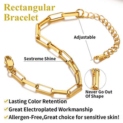 ChainsHouse Stainless Steel Herringbone Flat Chain Bracelets for Women,18K Gold/Rose Gold/Black Metal Paperclip/Snake/Cuban/Figaro Sterling Silver Link Charm Bracelet, 16+5cm Adjustable, With Gift Box - color: a. paperclip-gold(hot!!!)