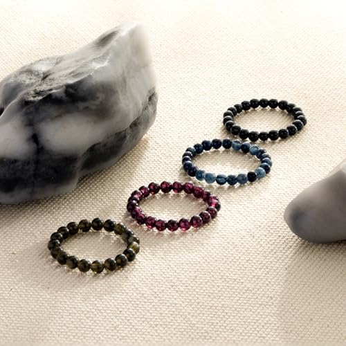 NLIEO Handmade Natural Gemstone Crystal Beaded Stretch Band Ring for Women | Handmade, 3mm Natural Stone, Size 7-12, Stretchy, Beaded Jewelry, Green Bead Rings, Trendy Jewelry Gift - style: Black Onyx