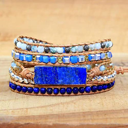 Women Wrap Bracelets Boho Natural Stone Jasper Turquoises Strand Bracelet Jewelry Collection - color: Lazuli