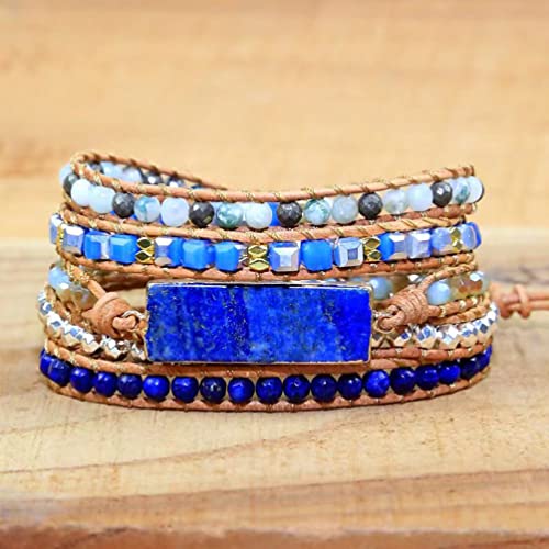 Women Wrap Bracelets Boho Natural Stone Jasper Turquoises Strand Bracelet Jewelry Collection - color: Lazuli