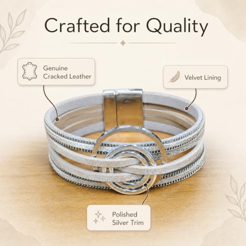 Leather Wrap Bracelets for Women Boho Layered Cuff Bracelets Bling Bohemian Jewelry - color: Boho White