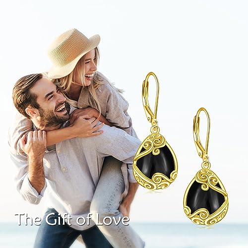 Sterling Silver Black Onyx Earrings for Women 18K Yellow Gold Plated Jewelry Gifts - style: Filigree Teardrop