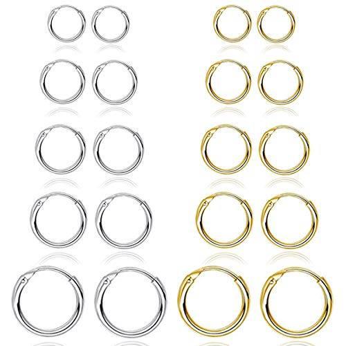 5-10 Pairs Small Gold Silver Hoop Earrings for Women, Stainless Steel Earrings Set Mens Lightweight Thin Hypoallergenic Small Hoops Set - style: 10pcs-G+S