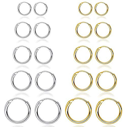 5-10 Pairs Small Gold Silver Hoop Earrings for Women, Stainless Steel Earrings Set Mens Lightweight Thin Hypoallergenic Small Hoops Set - style: 10pcs-G+S