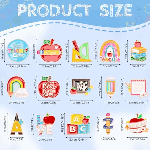 SANNIX 15Pcs Multicolor Teacher Pins, School Teacher Lapel Pins, Brooch Pin for Clothes, Bags, Hats & Accessories - style: Teacher Pin