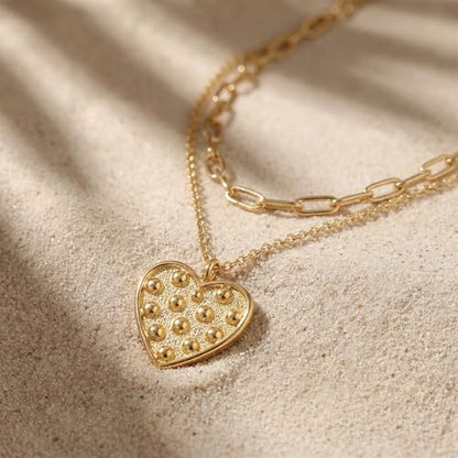 MEVECCO Dainty Pendant Layered Necklaces for Women | 18K Gold Plated Brass, 2-Piece Set With A Choker-Length Upper Layer, Wear Together Or Separately, Refined Everyday Style - style: Layer Dot Heart