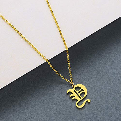 Women's Old English Initial Necklace 18K Gold Plated Stainless Steel Letter Pendant Gift - style: Y
