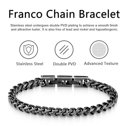Mens Bracelet - Stainless Steel Fold Over Clasp Franco Chain Bracelets for Men - color: G-Gunmetal