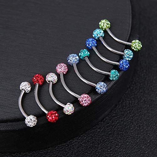 ZS 16 Gauge Eyebrow Rings Curved Barbell 4mm Crystal Ball Belly Button & Nipple Rings - color: Green 2pcs