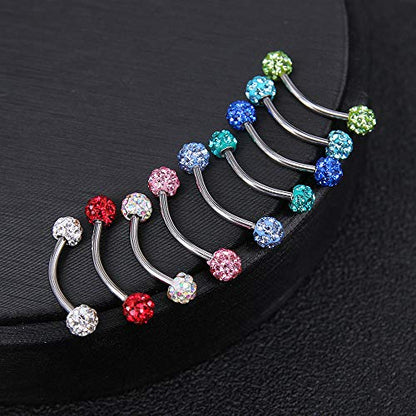 ZS 16 Gauge Eyebrow Rings Curved Barbell 4mm Crystal Ball Belly Button & Nipple Rings - color: Green 2pcs
