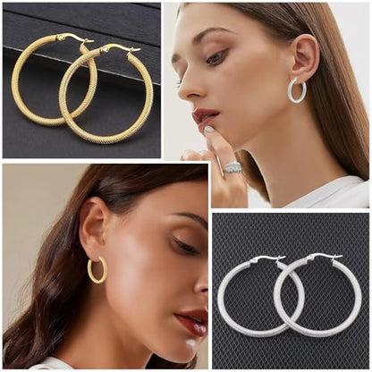 2 Pairs Gold/Silver Hoop Earrings For Women Set Trendy,14K Plated Gold Chunky Huggie Hoop Earings Pack,Oval Twisted Statement Silver Hoops,Fashion Jewelry Gift - color: 4) dapple hoop