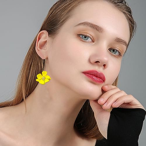 Bohemian Daisy Flower Matte Floral Long Petal Drop Dangle Earrings Layered Tiered for Women Chic Boho Wedding Jewelry - color: Yellow