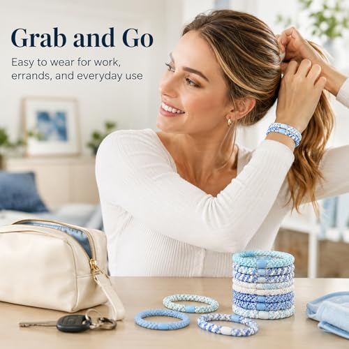 10-Piece Hair Ties: Soft Knitted Hair Tie for Thick/Coarse/Curly Hair. Gentle Hair Ties No Damage—Secure & Protect Strands (Blue) - color: Blue