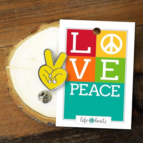 Inspirational Enamel Pin by LifeBeats | Cute Pin for Clothes, Jackets, Hats, Bags, and Lanyards | Hat Pin Comes with a Greeting Card | Lapel Pin with Sturdy Backing - style: Peace Heart