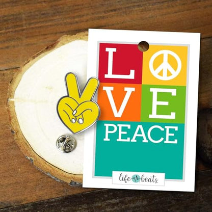 Inspirational Enamel Pin by LifeBeats | Cute Pin for Clothes, Jackets, Hats, Bags, and Lanyards | Hat Pin Comes with a Greeting Card | Lapel Pin with Sturdy Backing - style: Peace Heart
