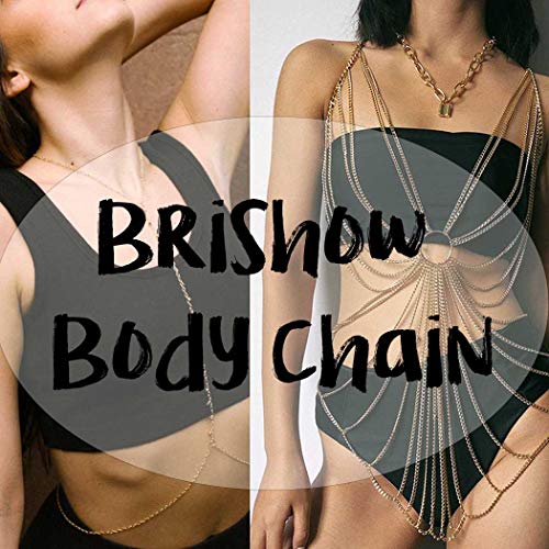 Brishow Rhinestone Body Chains Layered Crystal Waist Chain Beach Bikini Fashion Body Jewelry Accessories for Women and Girls - color: Gold