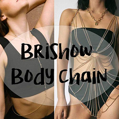 Brishow Rhinestone Body Chains Layered Crystal Waist Chain Beach Bikini Fashion Body Jewelry Accessories for Women and Girls - color: Silver