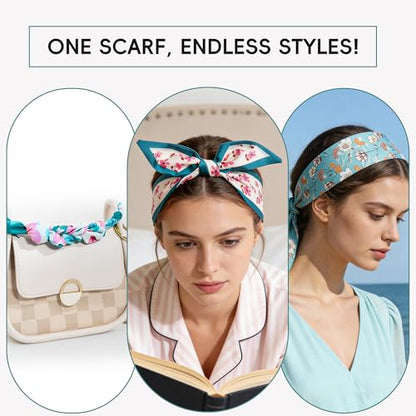 ZXZH 6 Pack Fashion Scarves for Women, Versatile Boho Head Scarf | Satin Scarf for Hair, Neck, Wrist, and Purse Accessories - color: Fresh Teal & Turquoise