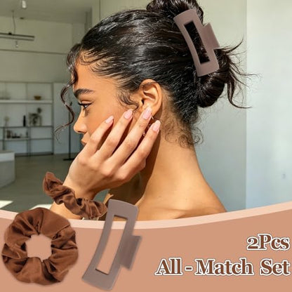 YISSION Claw Clip and Satin Scrunchie Set, 2 Pack Brown Hair Accessories, No Damage Hair Ties Non Slip Large Hair Clips for Women Girls Thick Thin Hair Daily Wear Party Wedding - color: Brown
