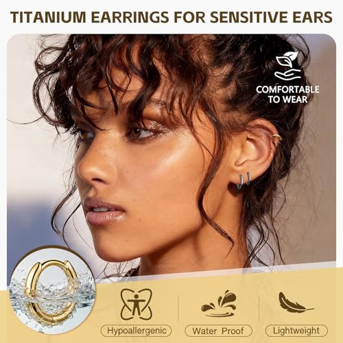 AOEDEJ G23 Titanium Black/Steel Gray/Gold Hoop Earrings 18G Small Huggie Hoop Earrings 8mm/10mm/12mm Cartilage for Sensitive Ears for Multiple Piercing Cartilage Hoop Earring Stack Jewelry - style: Circle-GD-8mm+10mm+12mm