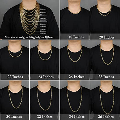 Monily 24K Gold Plated Figaro Chain Stainless Steel Necklace Men Women - color: 24K Gold Plated 4mm