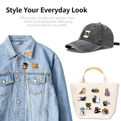 4/6/9/10/12/16/20PCS Cute Enamel Pins Bulk Set, Art Aesthetic Lapel Brooches, Humorous Quote Pins for Backpacks Jackets Hats Bags, Novelty Cool Badges for Women, Men, Teens, Kids - style: 14pcs Cat