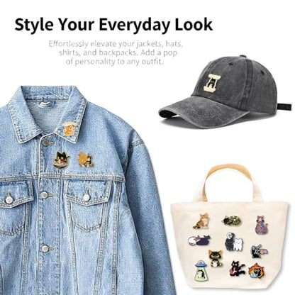 4/6/9/10/12/16/20PCS Cute Enamel Pins Bulk Set, Art Aesthetic Lapel Brooches, Humorous Quote Pins for Backpacks Jackets Hats Bags, Novelty Cool Badges for Women, Men, Teens, Kids - style: 14pcs Cat
