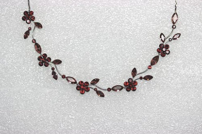 Faship Gorgeous Rhinestone Crystal Floral Necklace Earrings Set - color: Burgundy