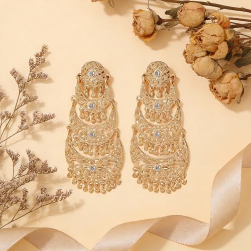 Bohemian Gold Long Tassel Dangle Drop Earrings, Beaded Chandelier Earrings for Women Extra Long Earring Party Wedding Wear Holiday Jewelry Accessories Gifts