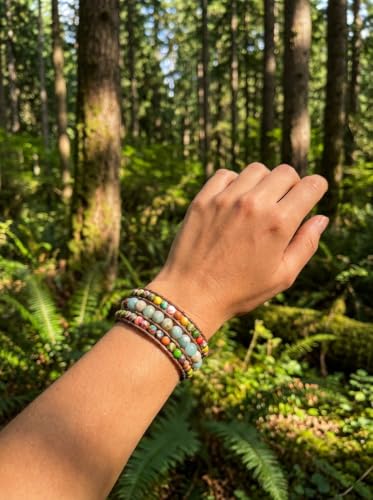 YGLINE Boho Handmade Natural Stone Bead 3 Row Wide Wrap Wrist Statment Bracelet Jewelry Collection - color: regalite ＆agalmatolite