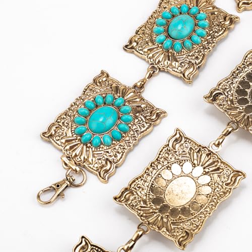 ILuvatar Western Metal Concho Belt for Women Cowgirl Waist Chain for Women Dress Pants Adjustable - color: Golden-t16