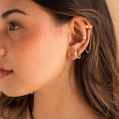 Ear Cuff Earrings for Women Non Piercing - 18K Really Gold Plated Cuff Earrings Trendy Cubic Zirconia Huggie Hoop Cartilage Earring Jewelry Gifts Gold Earring fpr Women Girls - color: 01-Earrings Cuff